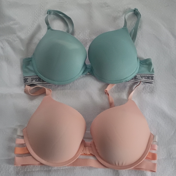 PINK Victoria's Secret Other - Bundle Of 2 Pink Victoria's Secret Bra Push Up 34B Underwire Teal Peach Pre-own